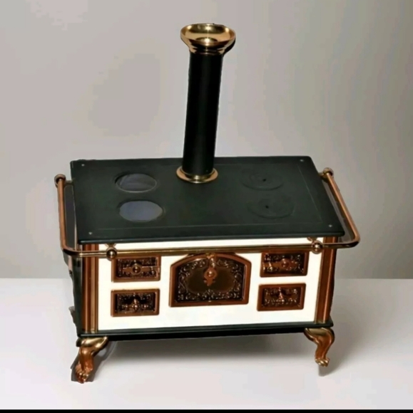 Other - Vintage large doll wood stove black / gold tone trim approx 14x8x8"
